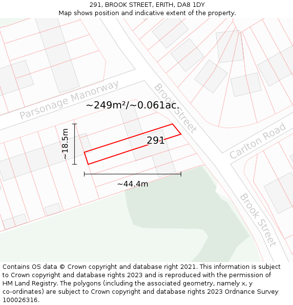 291, BROOK STREET, ERITH, DA8 1DY: Plot and title map