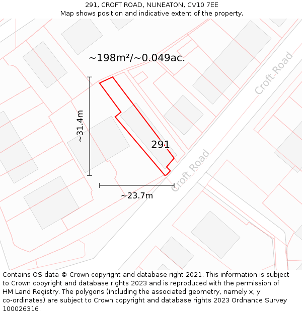 291, CROFT ROAD, NUNEATON, CV10 7EE: Plot and title map