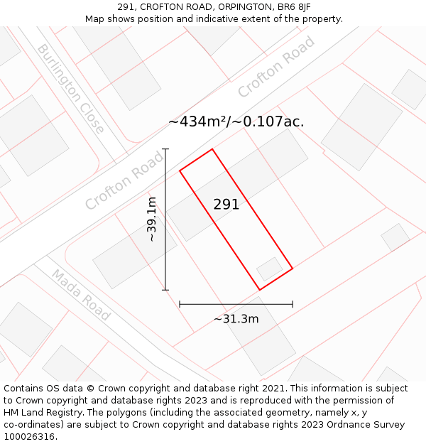 291, CROFTON ROAD, ORPINGTON, BR6 8JF: Plot and title map