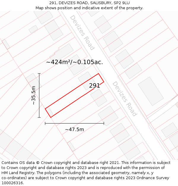 291, DEVIZES ROAD, SALISBURY, SP2 9LU: Plot and title map