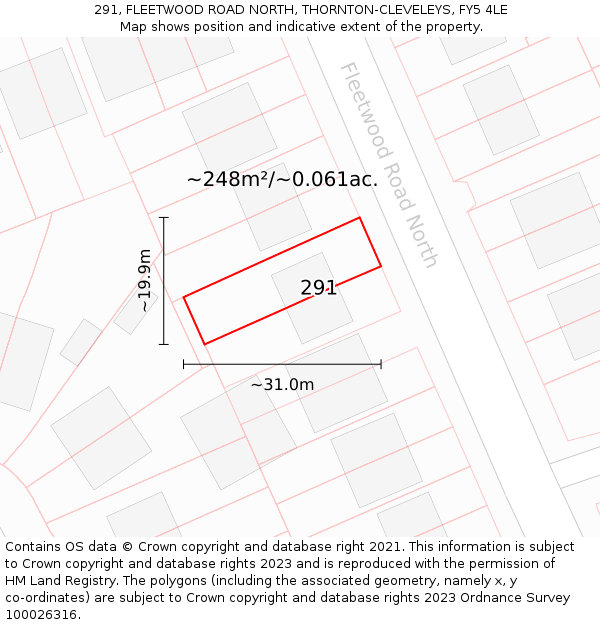 291, FLEETWOOD ROAD NORTH, THORNTON-CLEVELEYS, FY5 4LE: Plot and title map