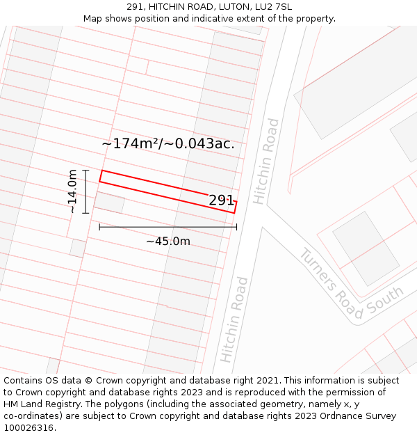 291, HITCHIN ROAD, LUTON, LU2 7SL: Plot and title map
