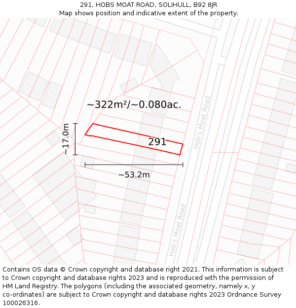291, HOBS MOAT ROAD, SOLIHULL, B92 8JR: Plot and title map