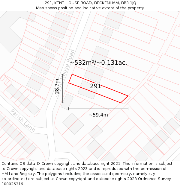 291, KENT HOUSE ROAD, BECKENHAM, BR3 1JQ: Plot and title map