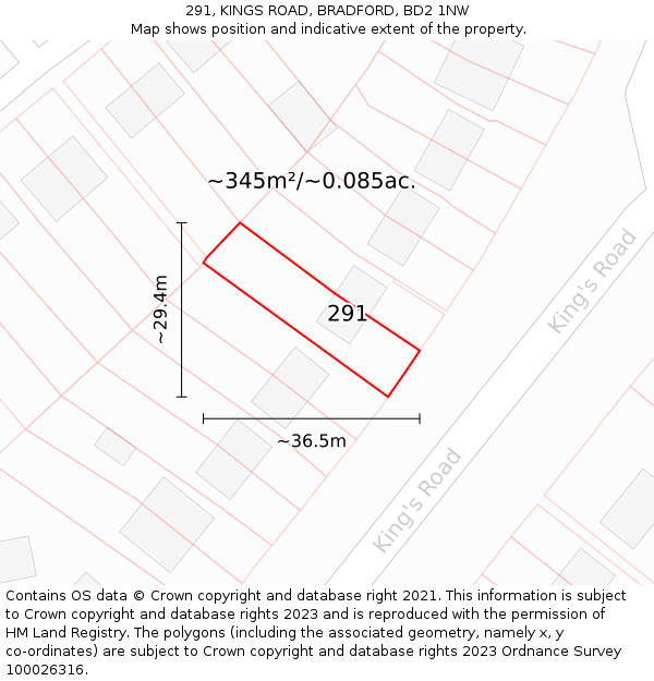 291, KINGS ROAD, BRADFORD, BD2 1NW: Plot and title map