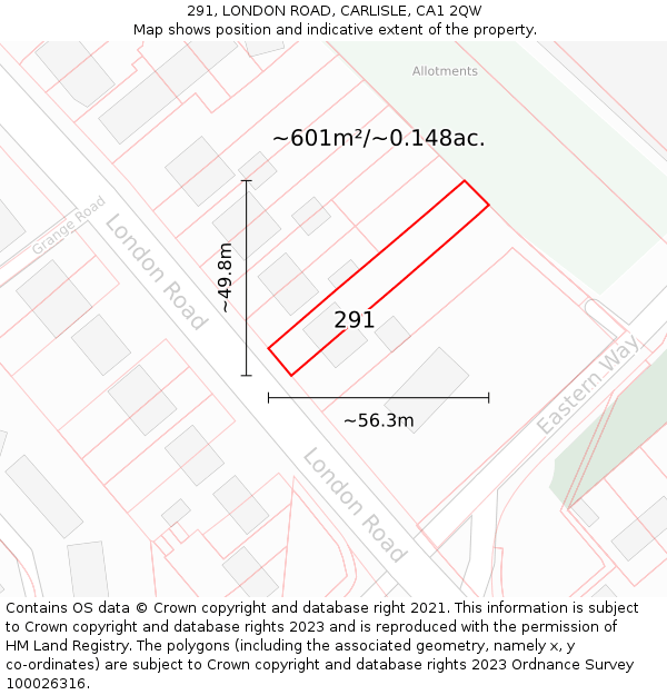 291, LONDON ROAD, CARLISLE, CA1 2QW: Plot and title map