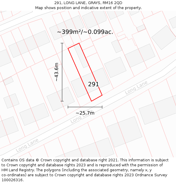 291, LONG LANE, GRAYS, RM16 2QD: Plot and title map