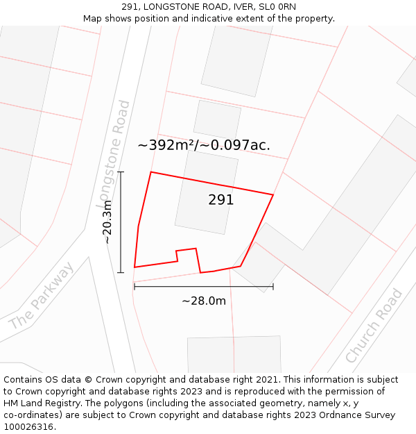 291, LONGSTONE ROAD, IVER, SL0 0RN: Plot and title map