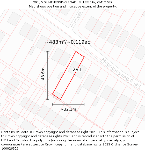 291, MOUNTNESSING ROAD, BILLERICAY, CM12 0EP: Plot and title map