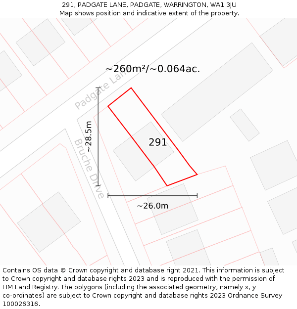 291, PADGATE LANE, PADGATE, WARRINGTON, WA1 3JU: Plot and title map