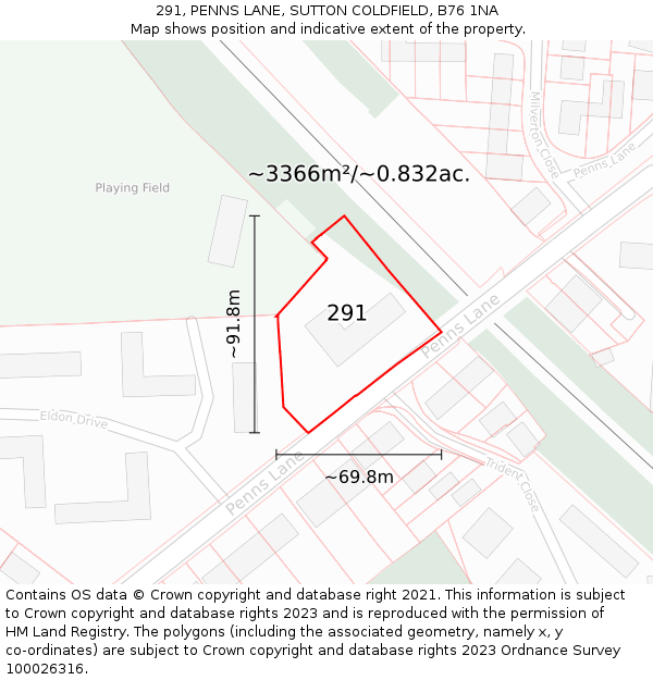 291, PENNS LANE, SUTTON COLDFIELD, B76 1NA: Plot and title map