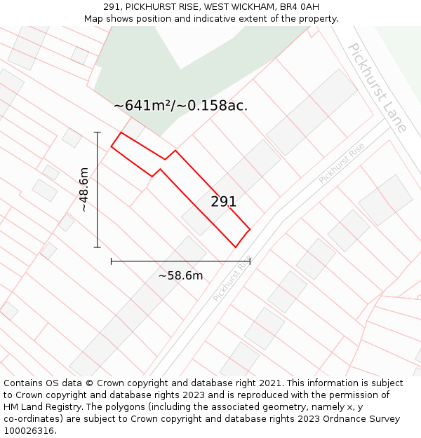 291, PICKHURST RISE, WEST WICKHAM, BR4 0AH: Plot and title map
