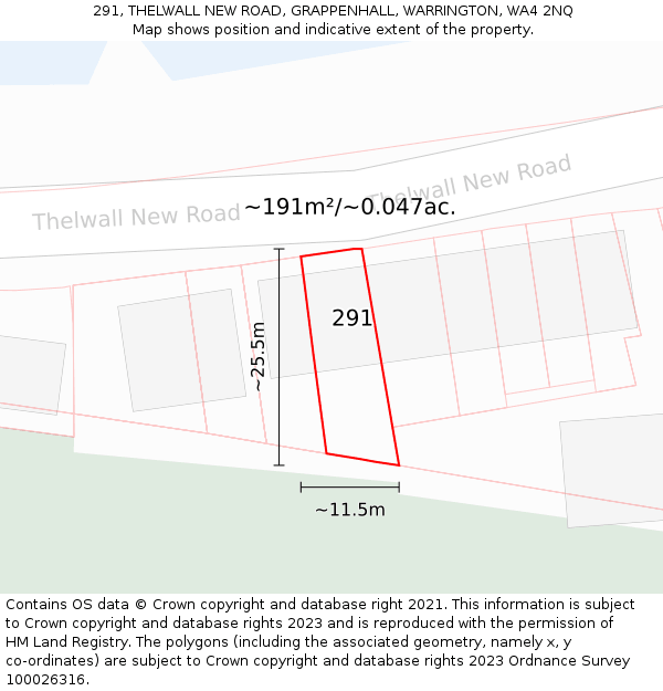 291, THELWALL NEW ROAD, GRAPPENHALL, WARRINGTON, WA4 2NQ: Plot and title map
