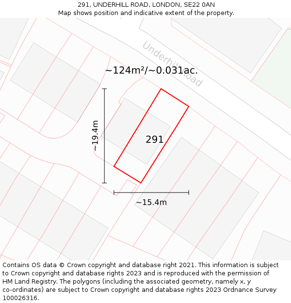 291, UNDERHILL ROAD, LONDON, SE22 0AN: Plot and title map