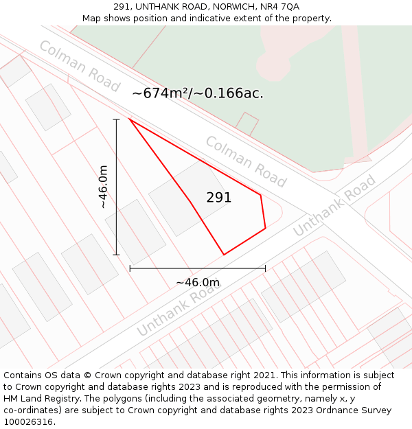 291, UNTHANK ROAD, NORWICH, NR4 7QA: Plot and title map