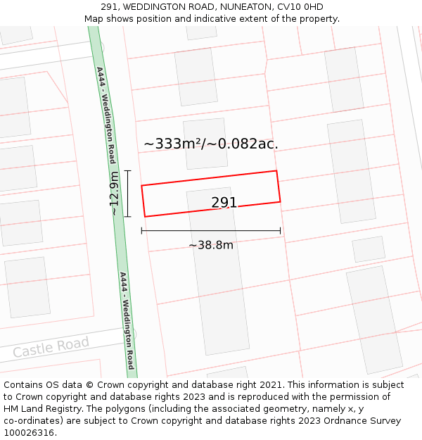 291, WEDDINGTON ROAD, NUNEATON, CV10 0HD: Plot and title map