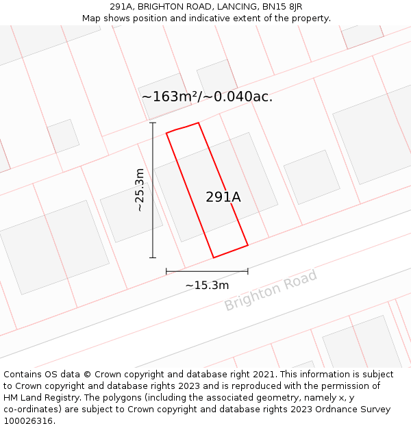 291A, BRIGHTON ROAD, LANCING, BN15 8JR: Plot and title map