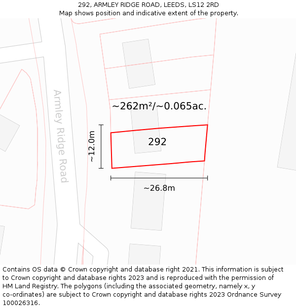 292, ARMLEY RIDGE ROAD, LEEDS, LS12 2RD: Plot and title map