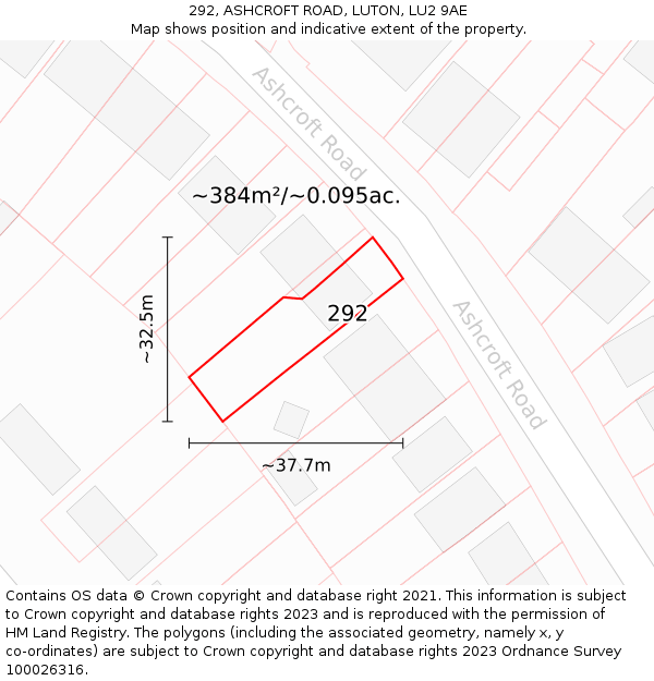 292, ASHCROFT ROAD, LUTON, LU2 9AE: Plot and title map