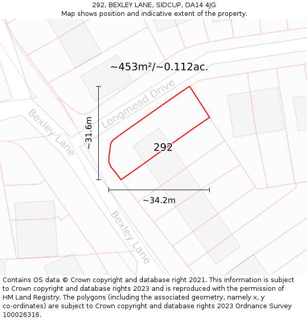 292, BEXLEY LANE, SIDCUP, DA14 4JG: Plot and title map
