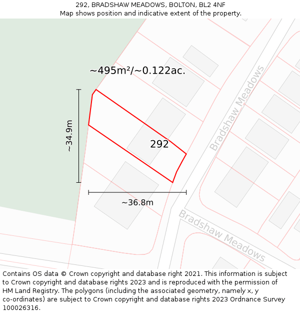 292, BRADSHAW MEADOWS, BOLTON, BL2 4NF: Plot and title map
