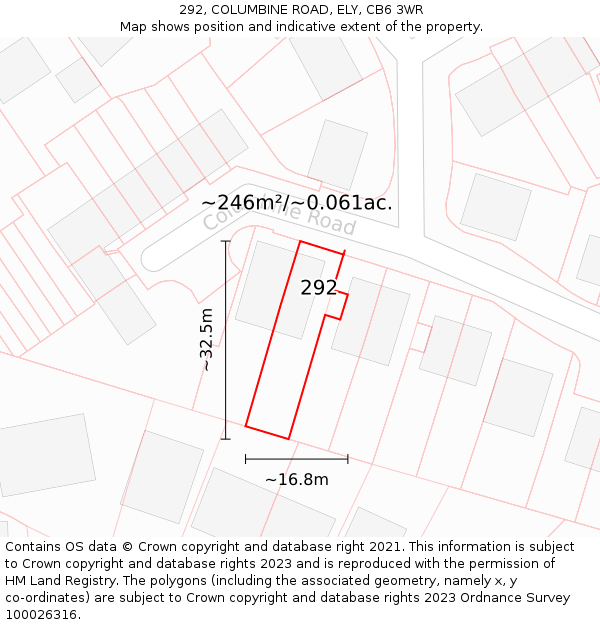 292, COLUMBINE ROAD, ELY, CB6 3WR: Plot and title map