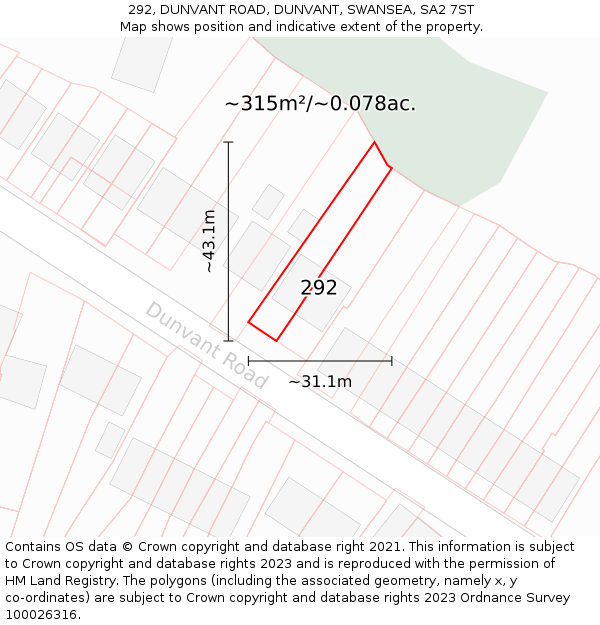 292, DUNVANT ROAD, DUNVANT, SWANSEA, SA2 7ST: Plot and title map
