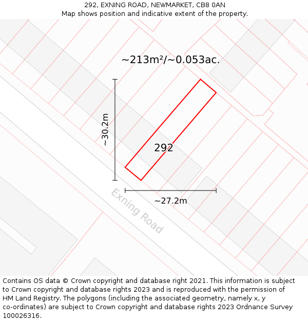 292, EXNING ROAD, NEWMARKET, CB8 0AN: Plot and title map