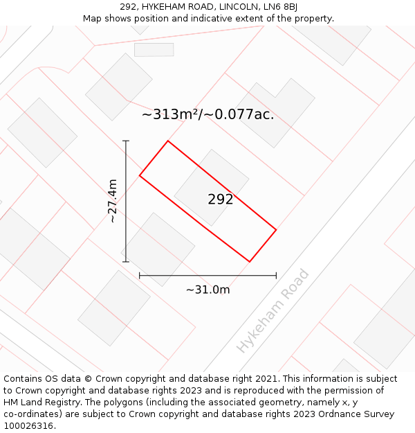 292, HYKEHAM ROAD, LINCOLN, LN6 8BJ: Plot and title map