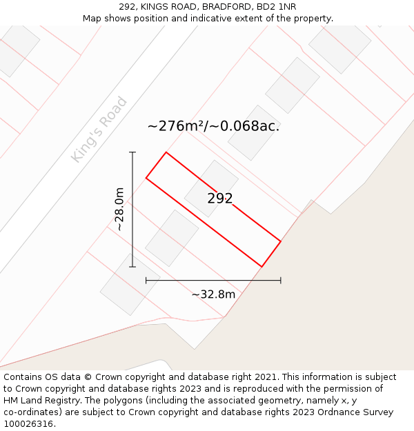 292, KINGS ROAD, BRADFORD, BD2 1NR: Plot and title map