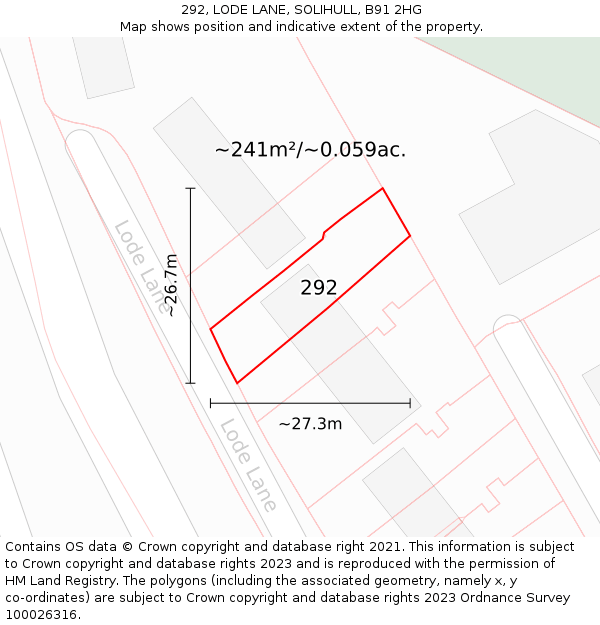 292, LODE LANE, SOLIHULL, B91 2HG: Plot and title map