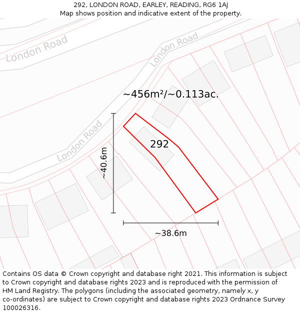 292, LONDON ROAD, EARLEY, READING, RG6 1AJ: Plot and title map