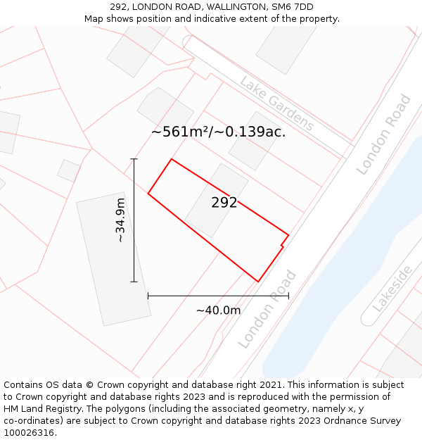 292, LONDON ROAD, WALLINGTON, SM6 7DD: Plot and title map