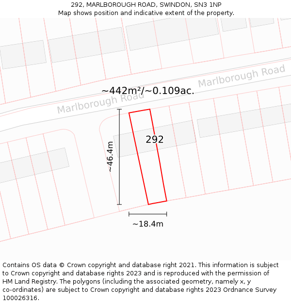 292, MARLBOROUGH ROAD, SWINDON, SN3 1NP: Plot and title map