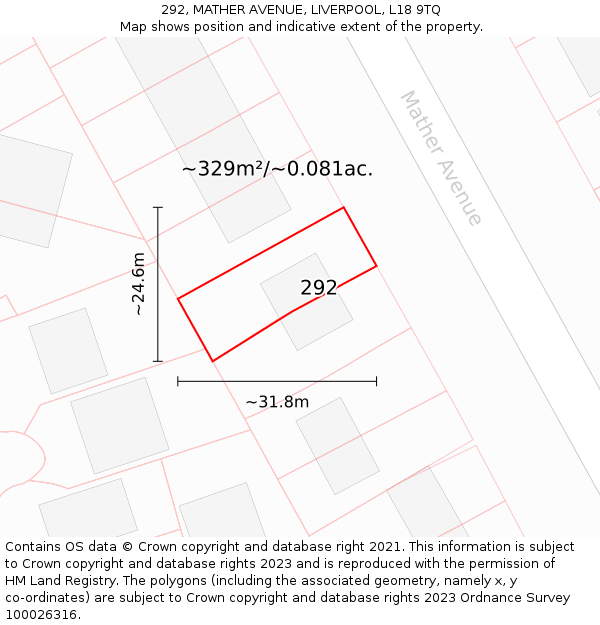 292, MATHER AVENUE, LIVERPOOL, L18 9TQ: Plot and title map