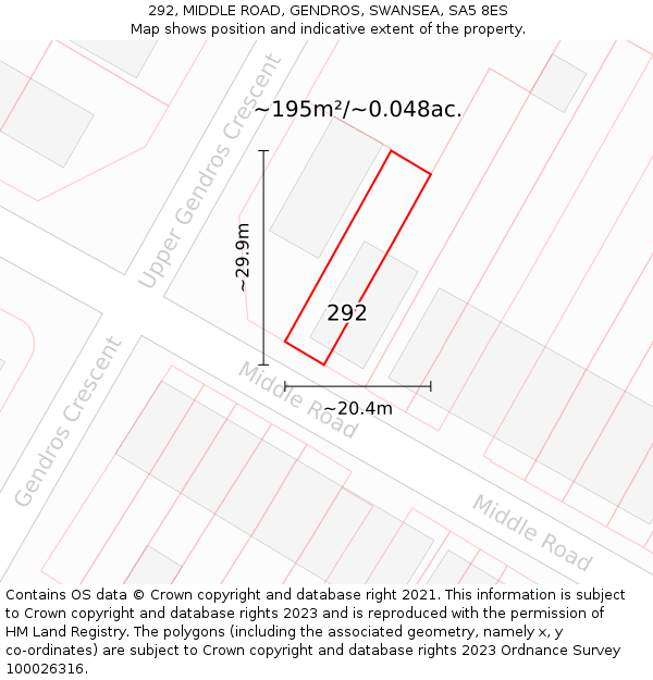 292, MIDDLE ROAD, GENDROS, SWANSEA, SA5 8ES: Plot and title map
