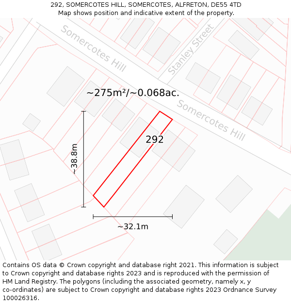 292, SOMERCOTES HILL, SOMERCOTES, ALFRETON, DE55 4TD: Plot and title map