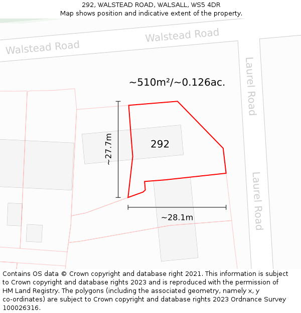 292, WALSTEAD ROAD, WALSALL, WS5 4DR: Plot and title map