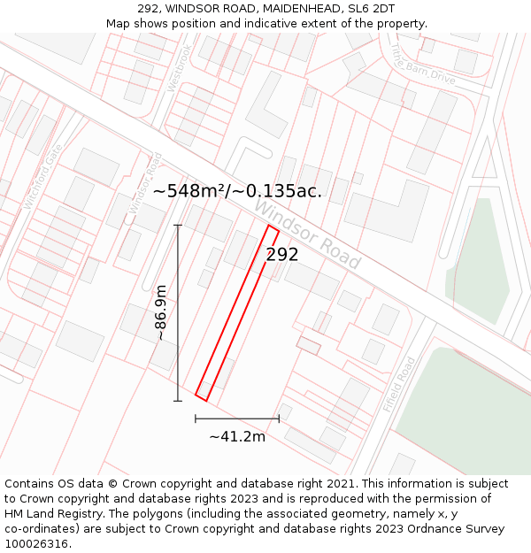 292, WINDSOR ROAD, MAIDENHEAD, SL6 2DT: Plot and title map
