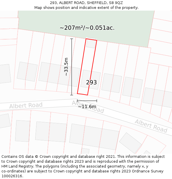 293, ALBERT ROAD, SHEFFIELD, S8 9QZ: Plot and title map