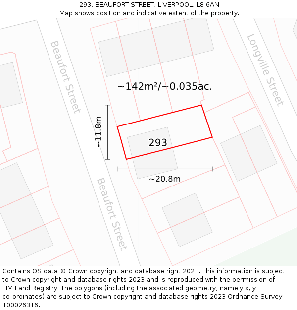 293, BEAUFORT STREET, LIVERPOOL, L8 6AN: Plot and title map