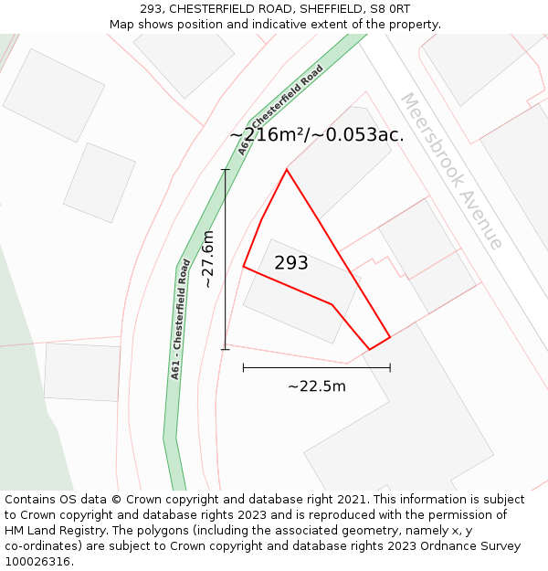 293, CHESTERFIELD ROAD, SHEFFIELD, S8 0RT: Plot and title map