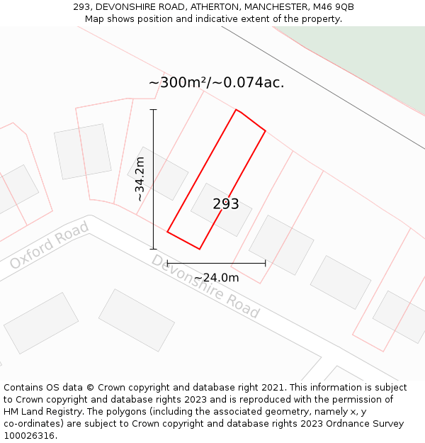 293, DEVONSHIRE ROAD, ATHERTON, MANCHESTER, M46 9QB: Plot and title map