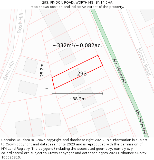 293, FINDON ROAD, WORTHING, BN14 0HA: Plot and title map
