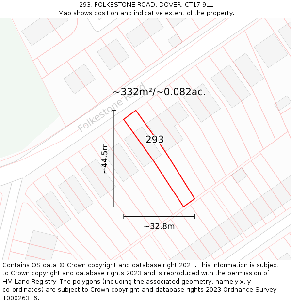 293, FOLKESTONE ROAD, DOVER, CT17 9LL: Plot and title map