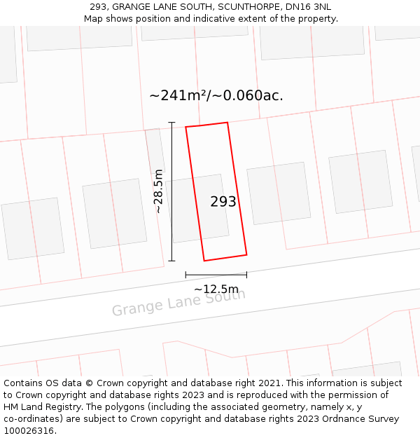 293, GRANGE LANE SOUTH, SCUNTHORPE, DN16 3NL: Plot and title map