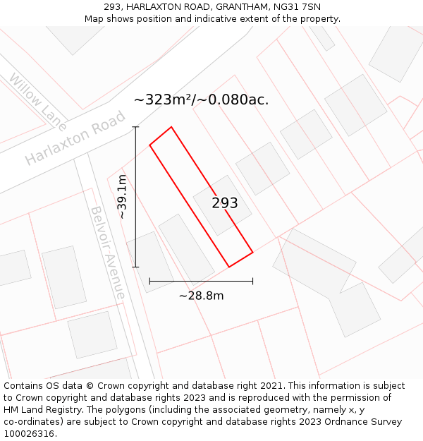 293, HARLAXTON ROAD, GRANTHAM, NG31 7SN: Plot and title map
