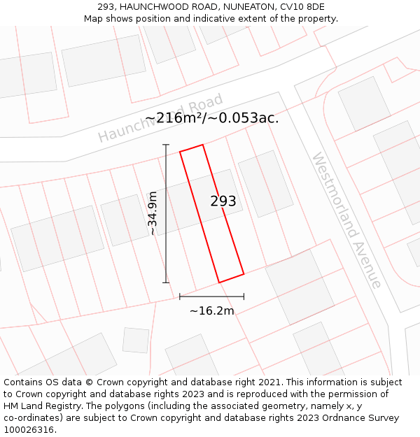 293, HAUNCHWOOD ROAD, NUNEATON, CV10 8DE: Plot and title map