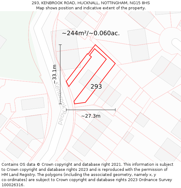 293, KENBROOK ROAD, HUCKNALL, NOTTINGHAM, NG15 8HS: Plot and title map