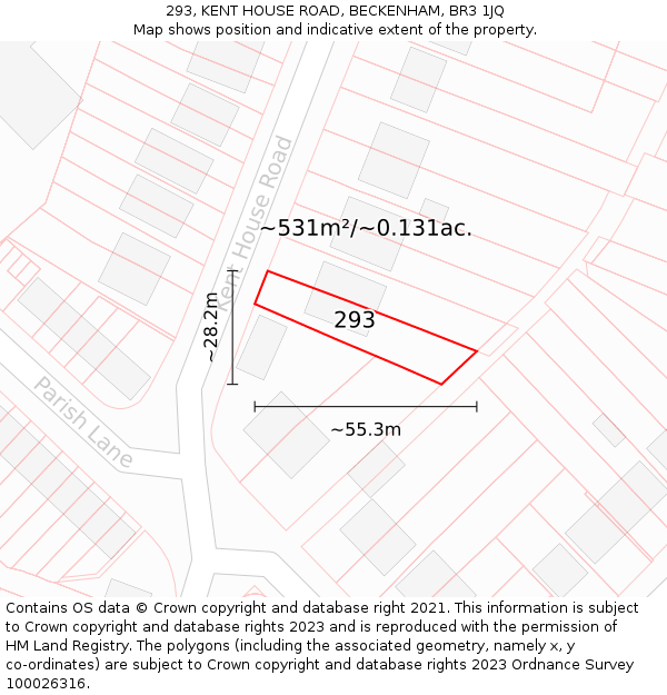 293, KENT HOUSE ROAD, BECKENHAM, BR3 1JQ: Plot and title map